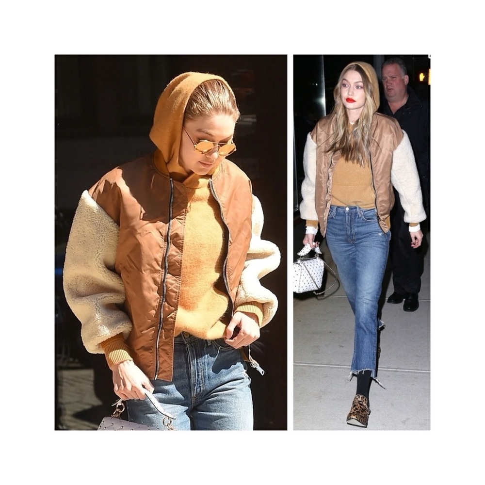 NEW Maje x Schott Boston Shearling Bomber Jacket (Sz FR 40 / US 8) Caramel
